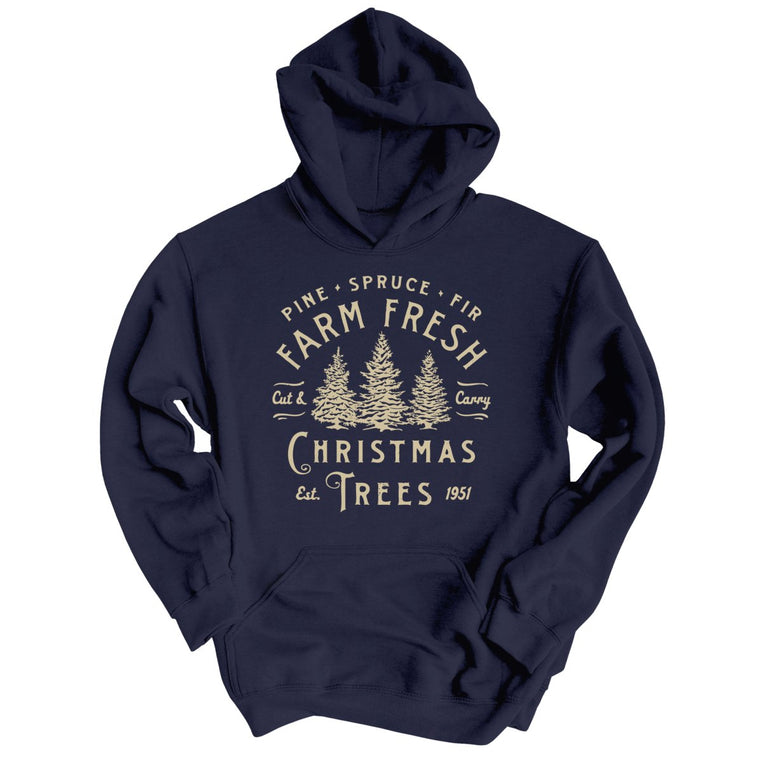 Farm Fresh Christmas Trees Graphic Hoodie - Classic Navy