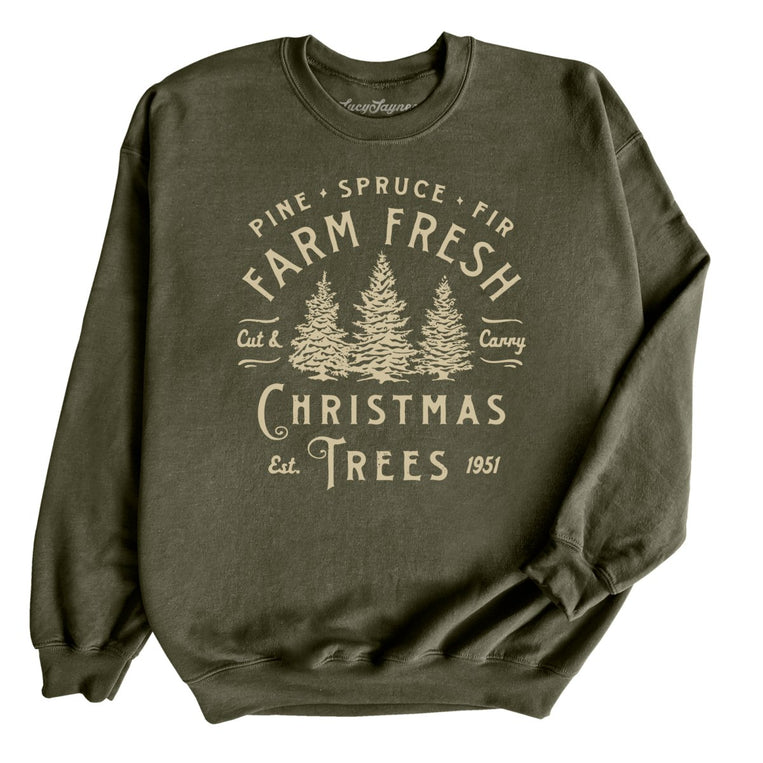 Farm Fresh Christmas Trees Graphic Sweatshirt - Military Green
