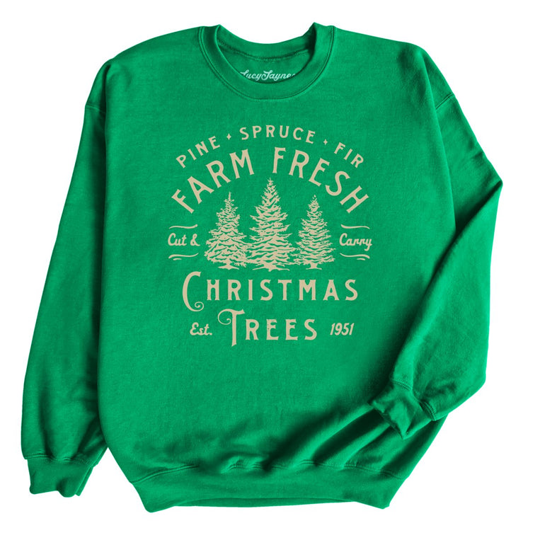 Farm Fresh Christmas Trees Graphic Sweatshirt - Irish Green