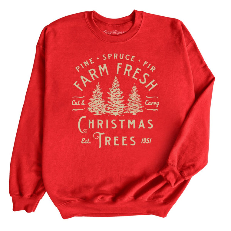 Farm Fresh Christmas Trees Graphic Sweatshirt - Red