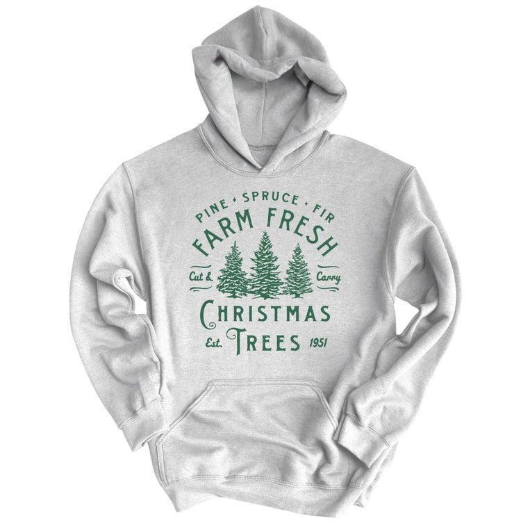 Farm Fresh Christmas Trees Graphic Hoodie - Grey Heather