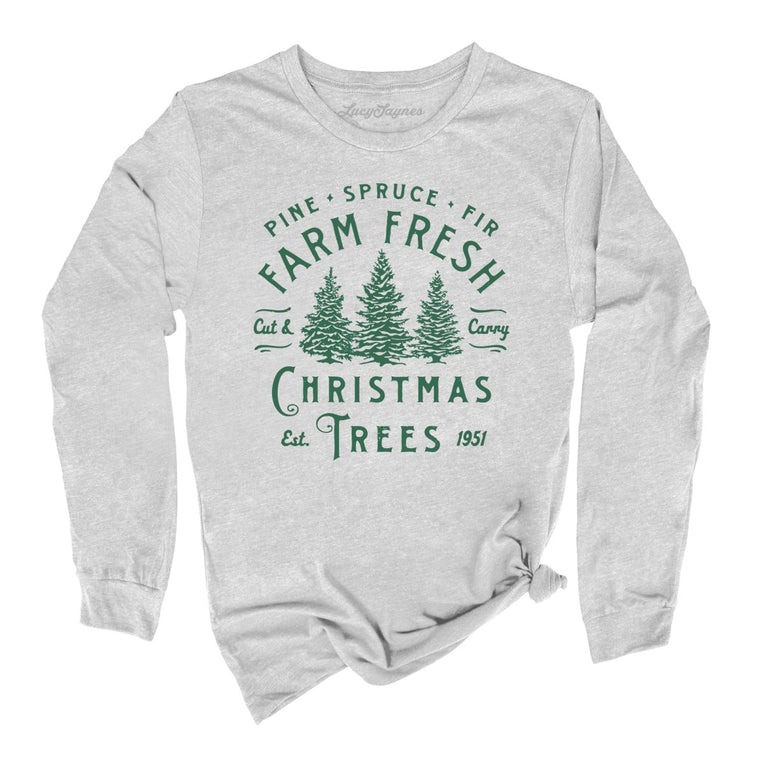 Farm Fresh Christmas Trees Graphic Long Sleeve Tee - Athletic Heather
