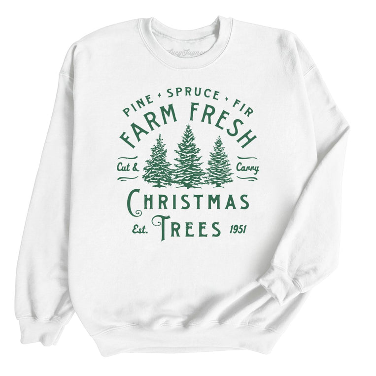 Farm Fresh Christmas Trees Graphic Sweatshirt - White