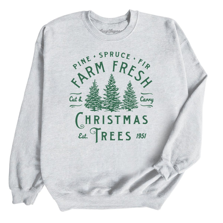 Farm Fresh Christmas Trees Graphic Sweatshirt - Ash