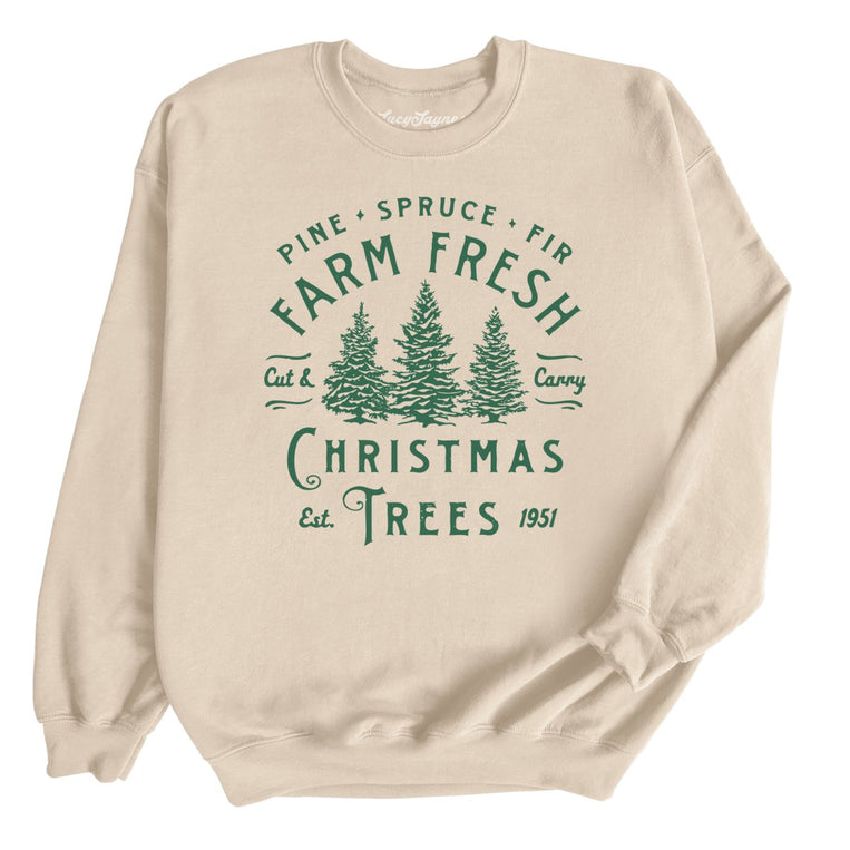 Farm Fresh Christmas Trees Graphic Sweatshirt - Sand