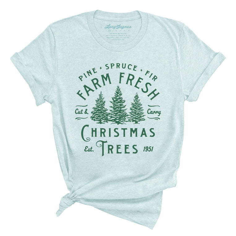 Farm Fresh Christmas Trees Graphic Tee - Heather Ice Blue