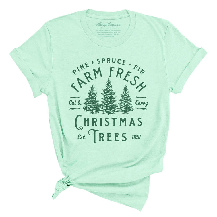 Farm Fresh Christmas Trees Graphic Tee - Heather Mint