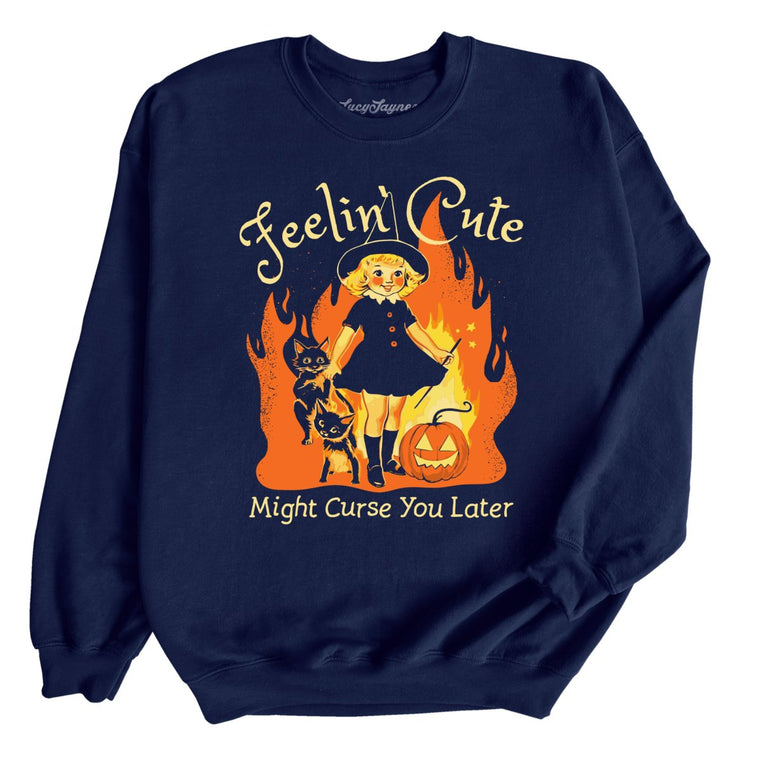 Feelin' Cute Might Curse You Later Graphic Sweatshirt - Navy