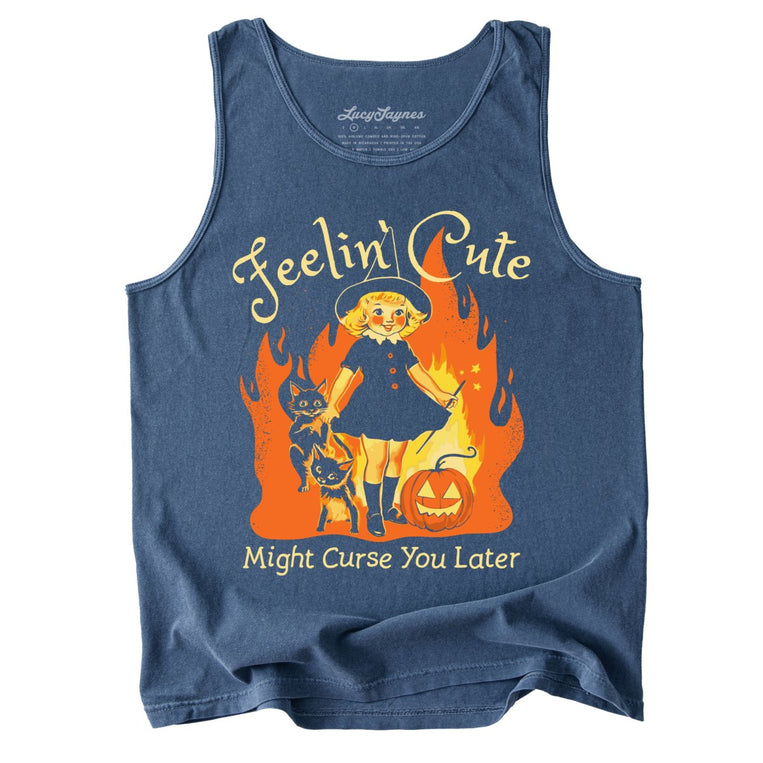 Feelin' Cute Might Curse You Later Comfort Colors Graphic Tank Top - Denim
