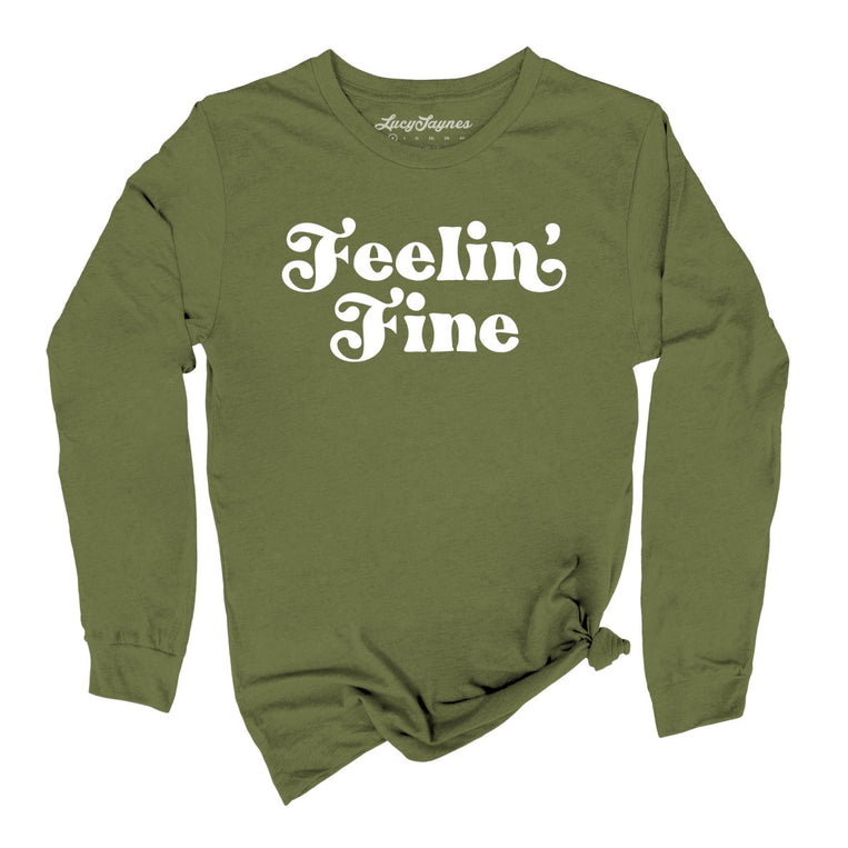 Feelin' Fine Graphic Long Sleeve Tee - Olive