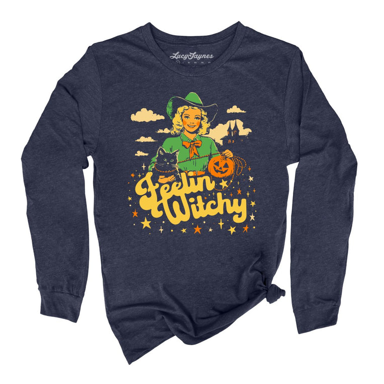 Feelin' Witchy Graphic Long Sleeve Tee - Heather Navy