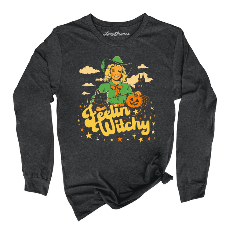 Feelin' Witchy Graphic Long Sleeve Tee - Dark Grey Heather