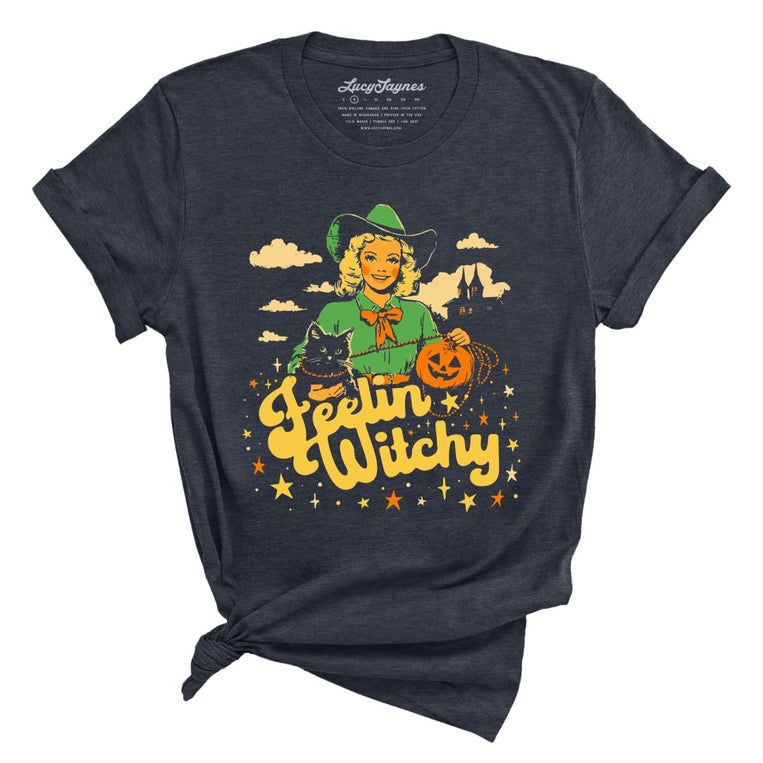 Feelin' Witchy Graphic Tee - Heather Midnight Navy