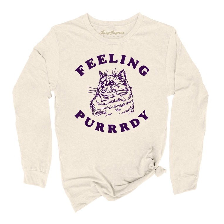 Feeling Purrrdy Graphic Long Sleeve Tee - Natural