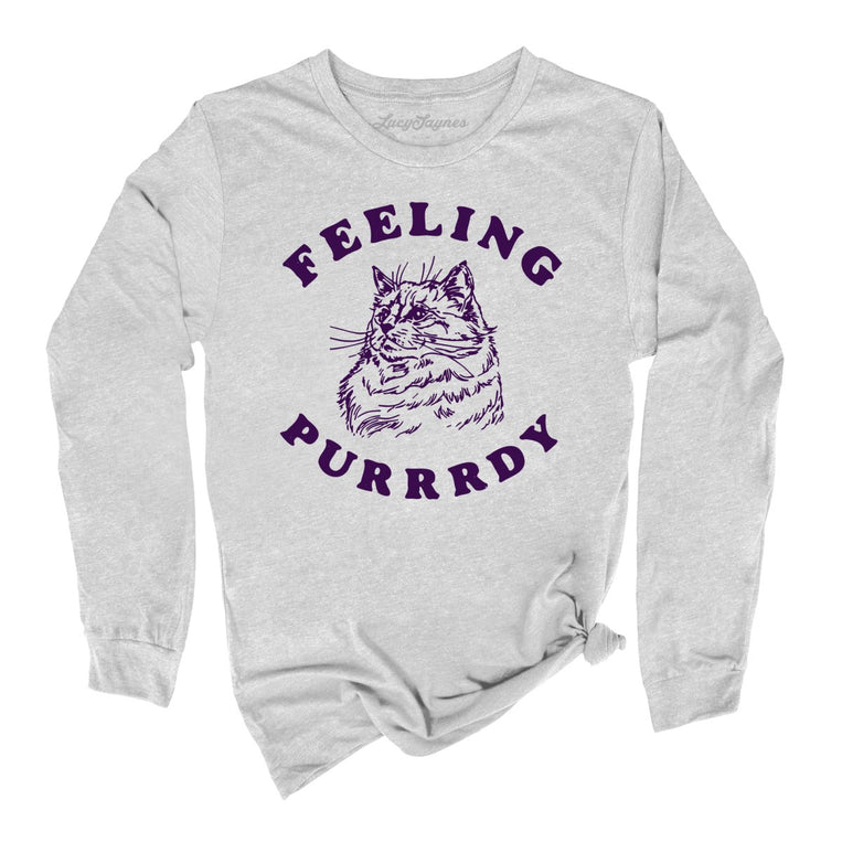 Feeling Purrrdy Graphic Long Sleeve Tee - Athletic Heather