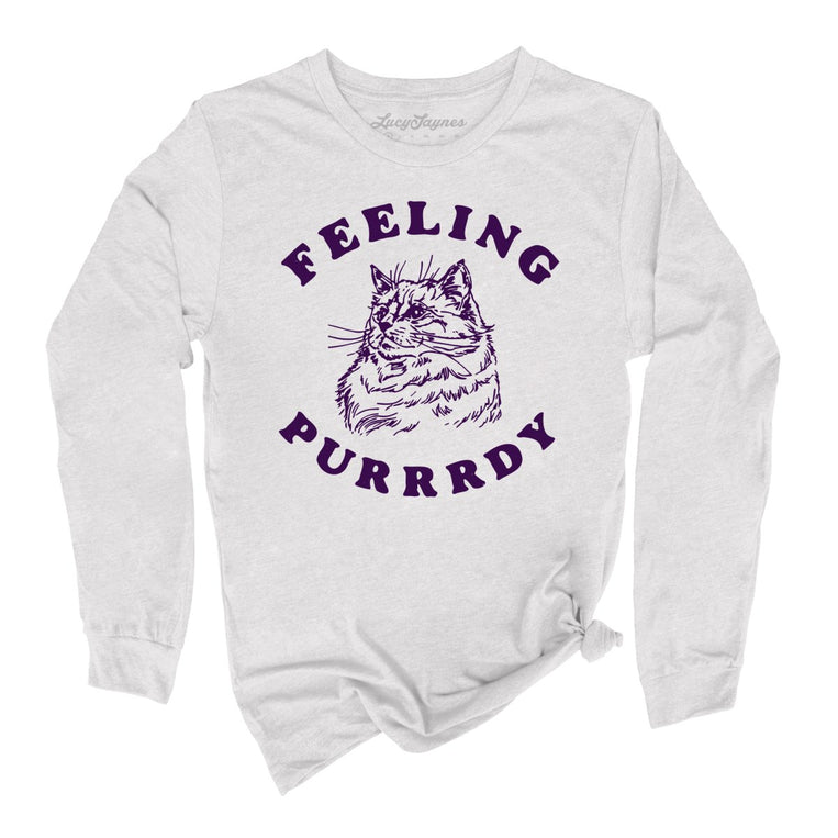 Feeling Purrrdy Graphic Long Sleeve Tee - Ash