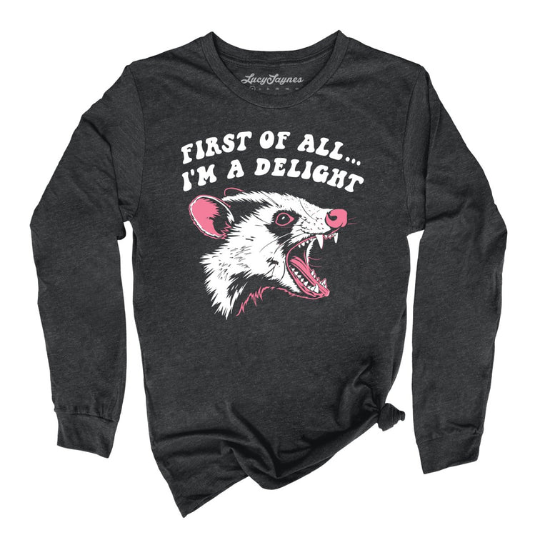 First Of All I'm A Delight Graphic Long Sleeve Tee - Dark Grey Heather