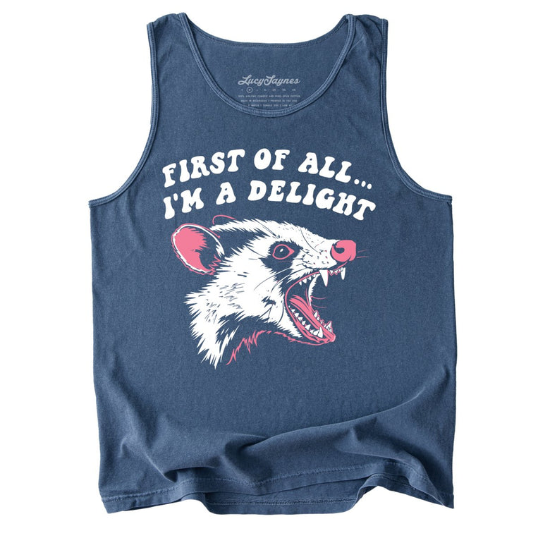 First Of All I'm A Delight Comfort Colors Graphic Tank Top - Denim