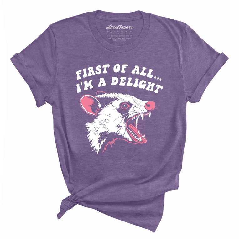 First Of All I'm A Delight Graphic Tee - Heather Team Purple