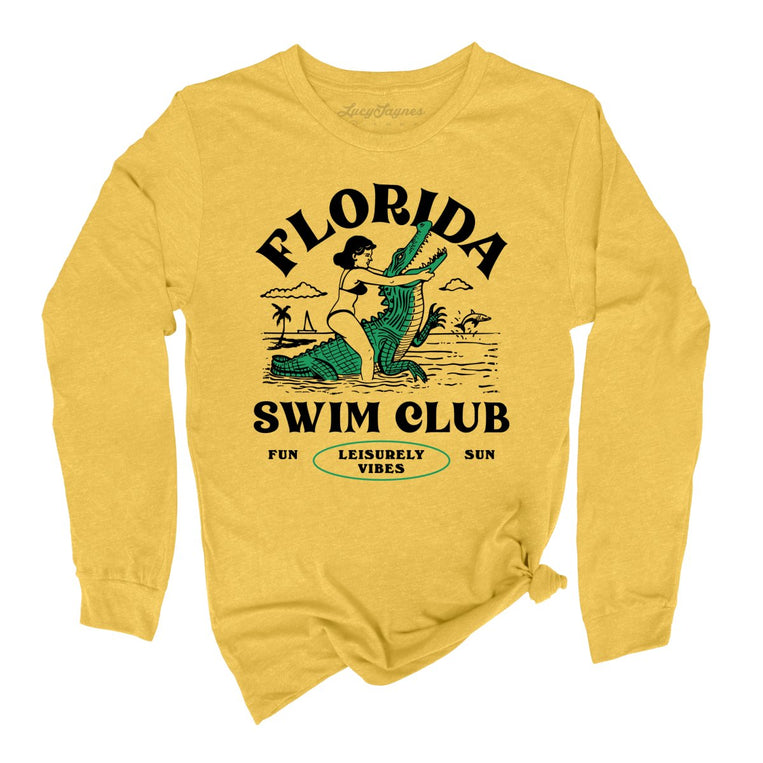 Florida Swim Club Graphic Long Sleeve Tee - Heather Yellow Gold