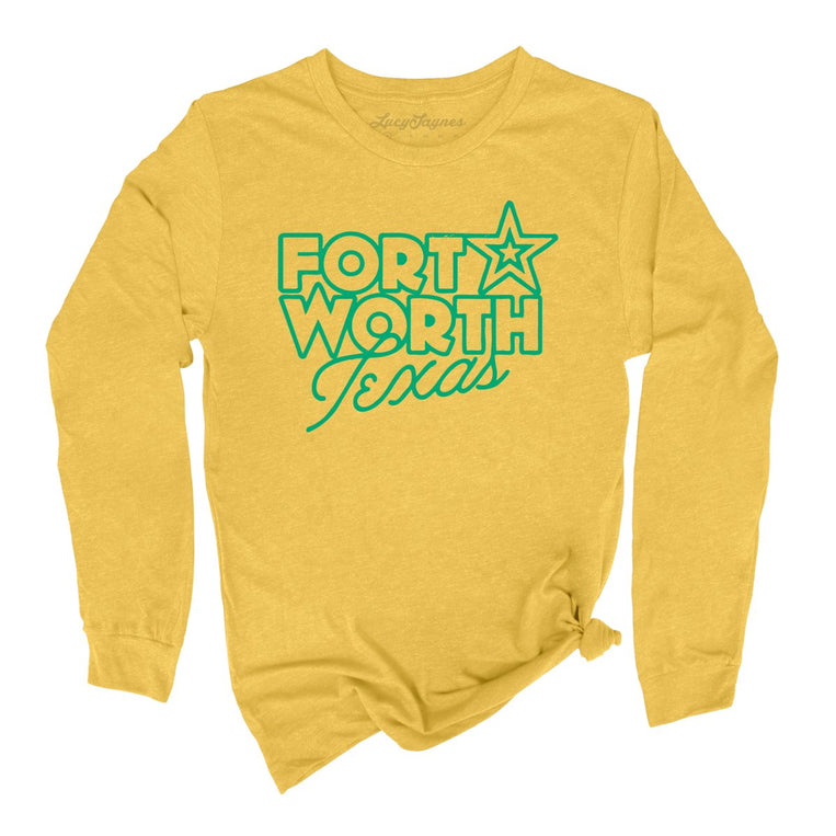 Fort Worth Texas Graphic Long Sleeve Tee - Heather Yellow Gold