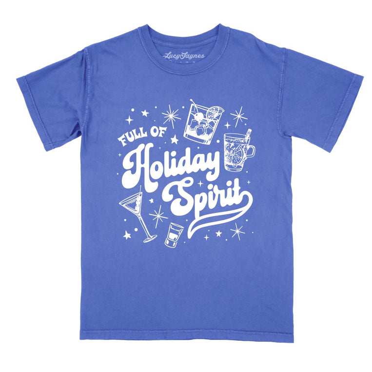 Full of Holiday Spirit Comfort Colors Graphic Tee - Flo Blue