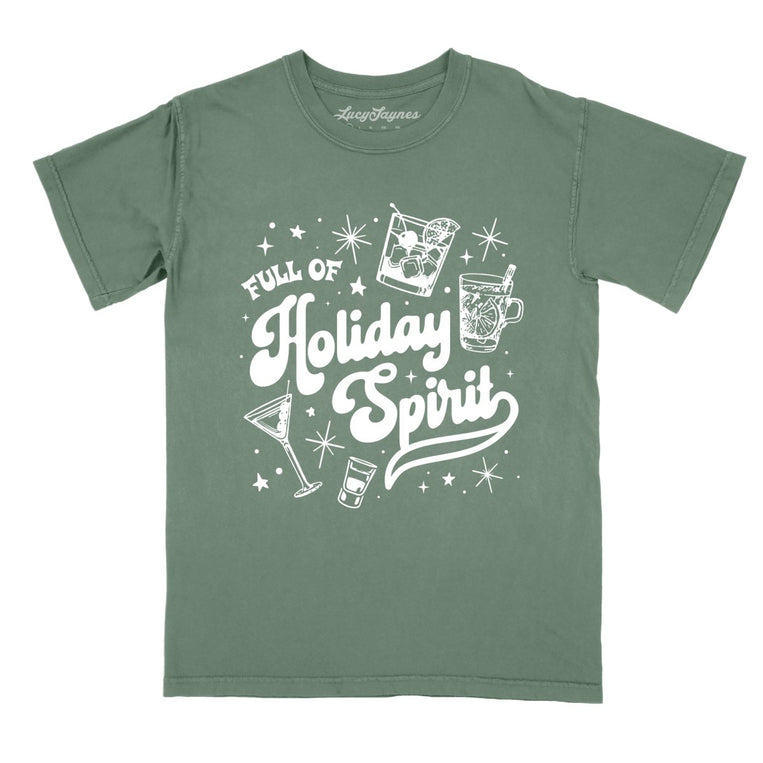Full of Holiday Spirit Comfort Colors Graphic Tee - Moss