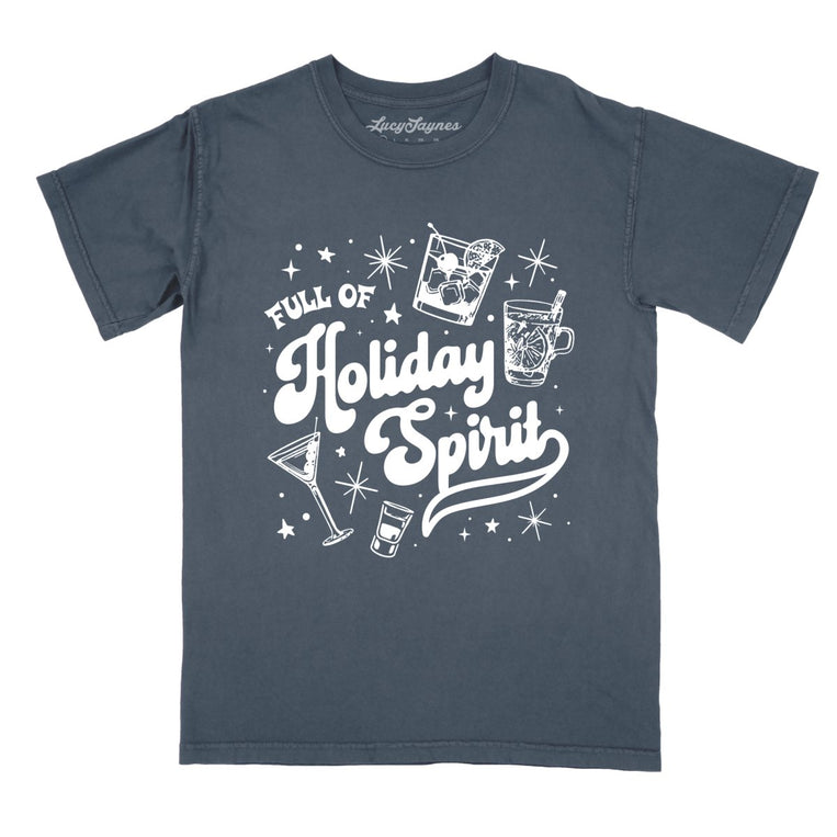 Full of Holiday Spirit Comfort Colors Graphic Tee - Denim