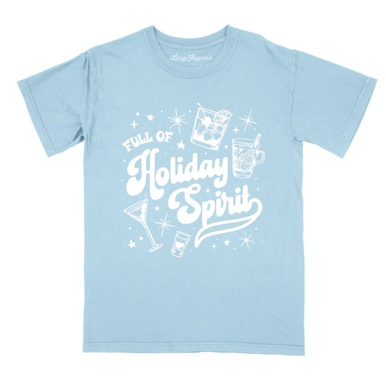 Full of Holiday Spirit Comfort Colors Graphic Tee - Chambray