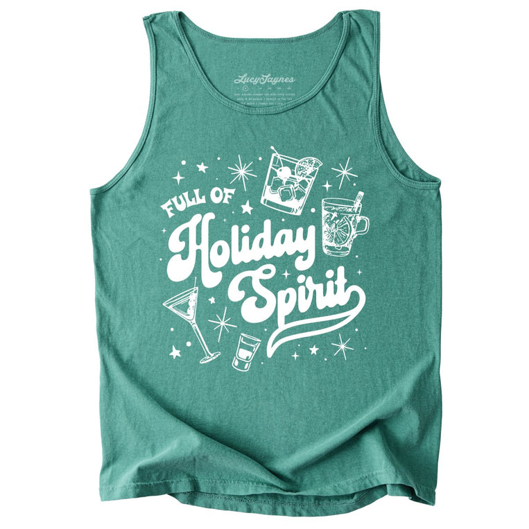 Full of Holiday Spirit Comfort Colors Graphic Tank Top - Light Green
