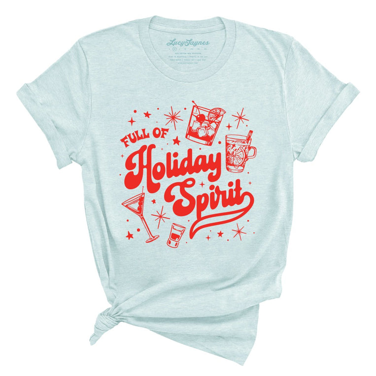 Full of Holiday Spirit Graphic Tee - Heather Ice Blue