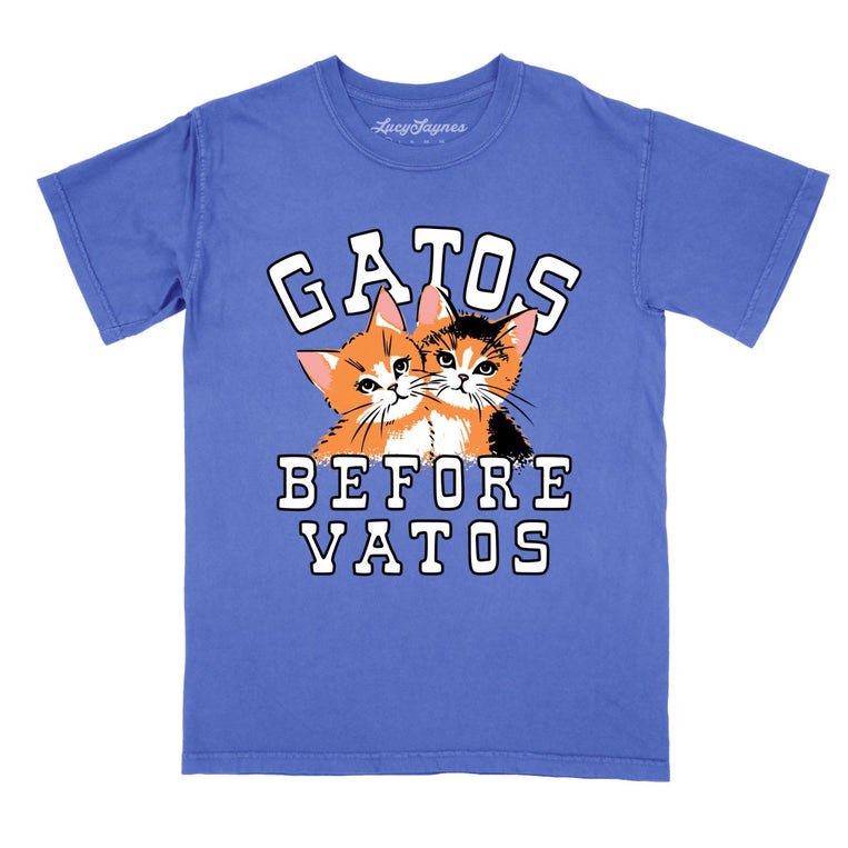 Gatos Before Vatos Comfort Colors Graphic Tee - Flo Blue