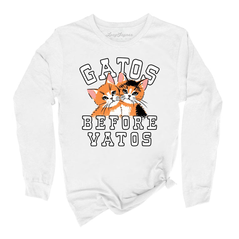 Gatos Before Vatos Graphic Long Sleeve Tee - White