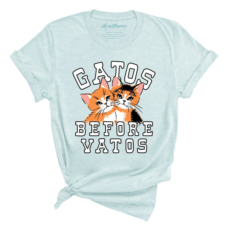 Gatos Before Vatos Graphic Tee - Heather Ice Blue
