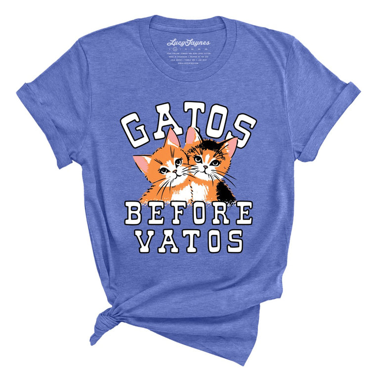 Gatos Before Vatos Graphic Tee - Heather Columbia Blue