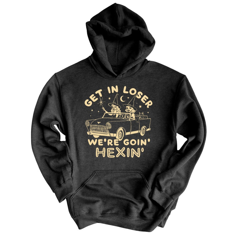 Get In Loser We're Goin' Hexin' Graphic Hoodie - Charcoal Heather