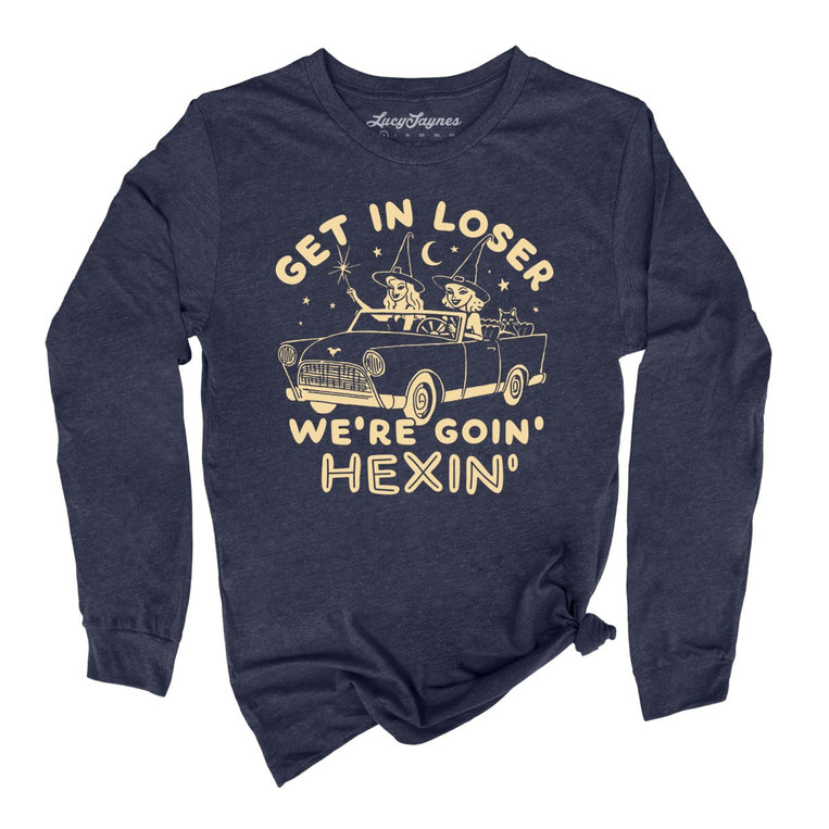 Get In Loser We're Goin' Hexin' Graphic Long Sleeve Tee - Heather Navy