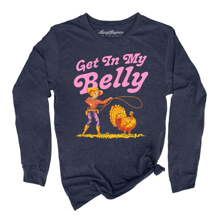 Get In My Belly Graphic Long Sleeve Tee - Heather Navy