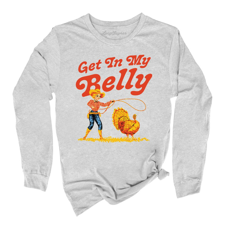 Get In My Belly Graphic Long Sleeve Tee - Athletic Heather