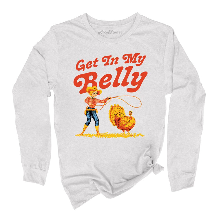 Get In My Belly Graphic Long Sleeve Tee - Ash