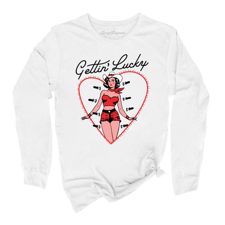 Gettin' Lucky Graphic Long Sleeve Tee - White
