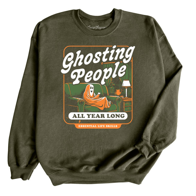 Ghosting People Graphic Sweatshirt - Military Green