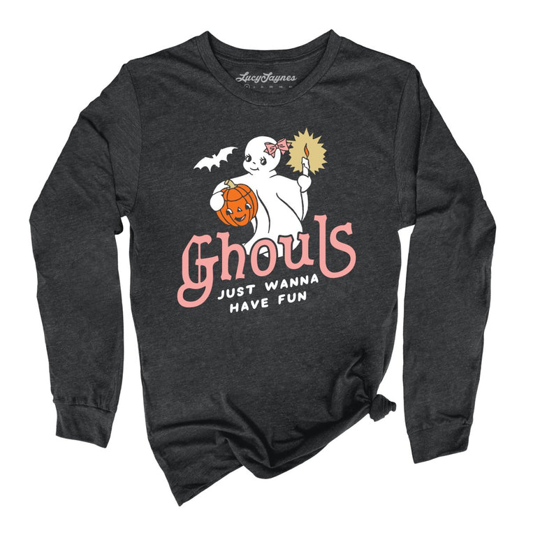 Ghouls Just Wanna Have Fun Graphic Long Sleeve Tee - Dark Grey Heather