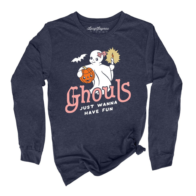Ghouls Just Wanna Have Fun Graphic Long Sleeve Tee - Heather Navy