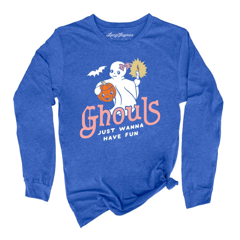 Ghouls Just Wanna Have Fun Graphic Long Sleeve Tee - Heather True Royal