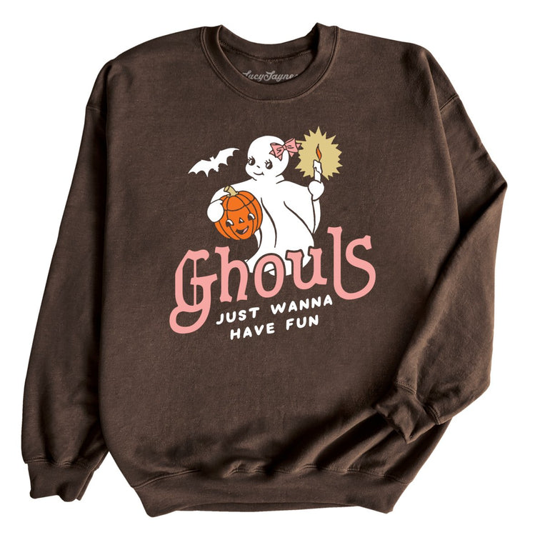 Ghouls Just Wanna Have Fun Graphic Sweatshirt - Dark Chocolate