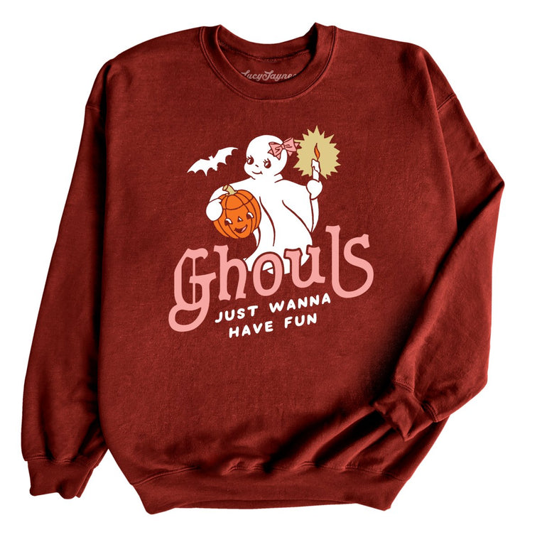 Ghouls Just Wanna Have Fun Graphic Sweatshirt - Garnet