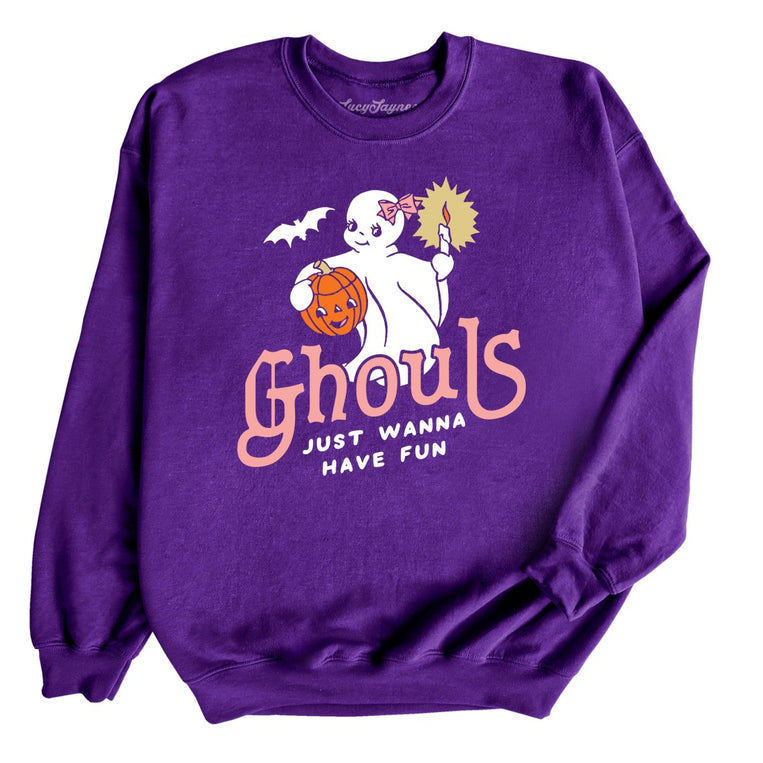 Ghouls Just Wanna Have Fun Graphic Sweatshirt - Purple
