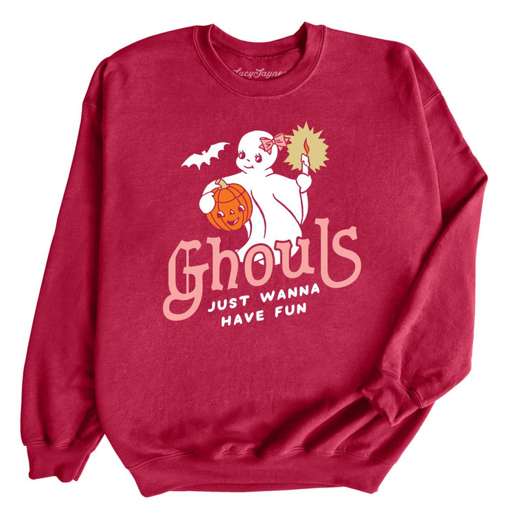 Ghouls Just Wanna Have Fun Graphic Sweatshirt - Cardinal Red