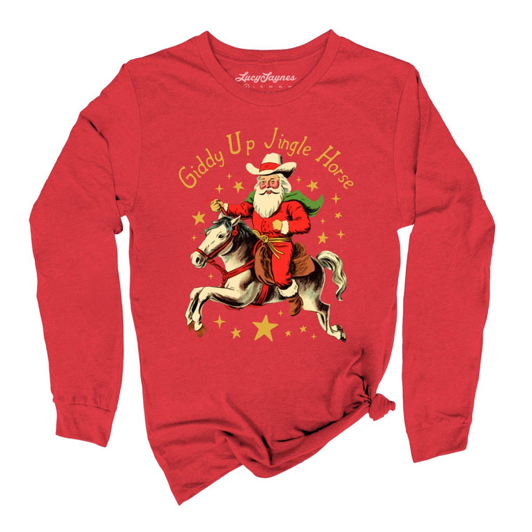Giddy Up Jingle Horse Graphic Long Sleeve Tee - Red